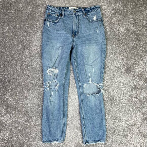 Abercrombie & Fitch Jeans Women’s 27 Short Blue Skinny High Rise Ripped Holes - Picture 1 of 13